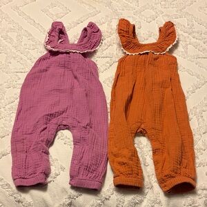 Cat and Jack Pink and Orange Baby Rompers, 6-9 months. Twins.